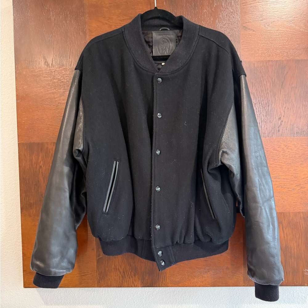 Golden Bear Men’s Wool Leather Snap Front Leatherman Jacket Sz Large black